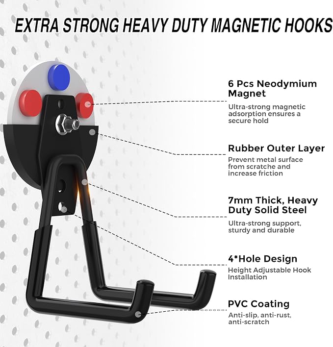 Heavy Duty Storage Magnetic Utility Hooks Large Garage Strong Extra Magnet - Image 3