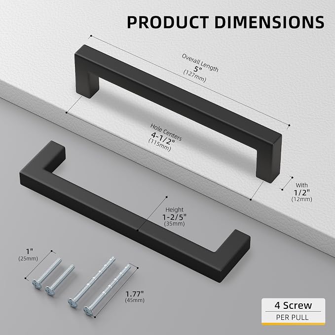 goldenwarm 1Pack 4.5INCH Drawer Pulls Black Modern Cabinet Hardware - Image 2
