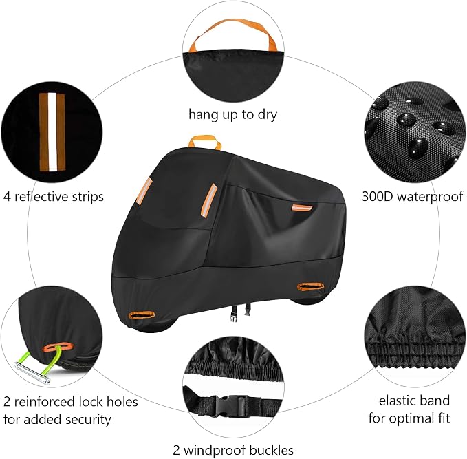 300D Motorbike Cover Waterproof Outdoor, Seceles Durable All Season Protection - Image 2