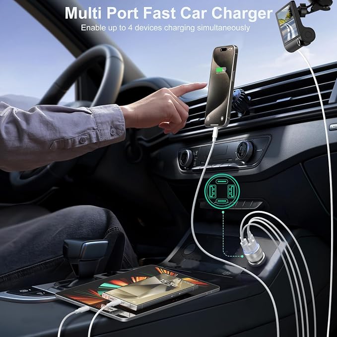 USB C Car Charger 5 Pack, Bangfun 65W 4-Port Dual 12V USB Car Charger QC+PD 3.0 - Image 5