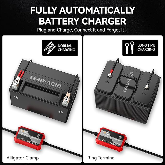 FOVAL Fully Automatic Trickle Battery Charger, 1000mA 12V Smart Car Battery - Image 4