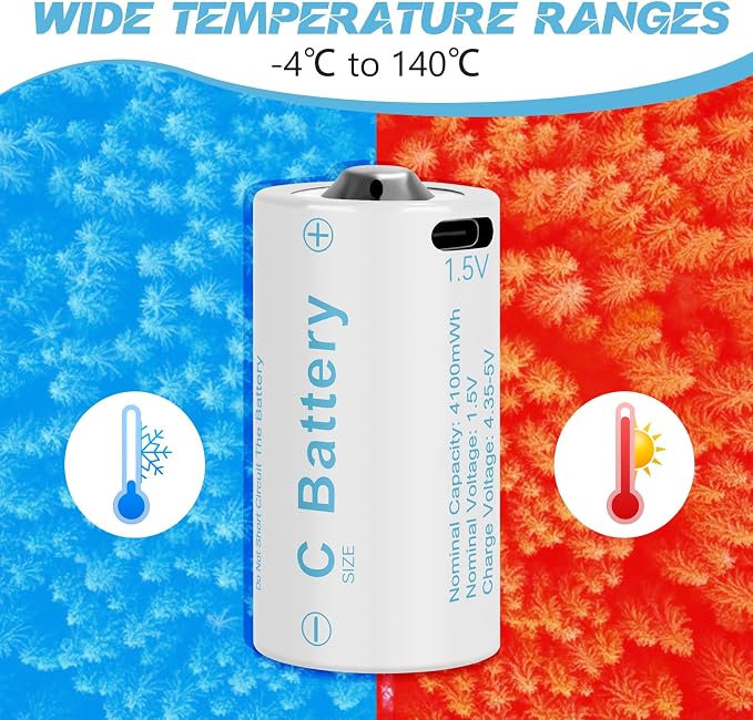 Rechargeable Lithium C Battery 8 Pack, Batteries c Size，Long Lasting1.5V C - Image 6