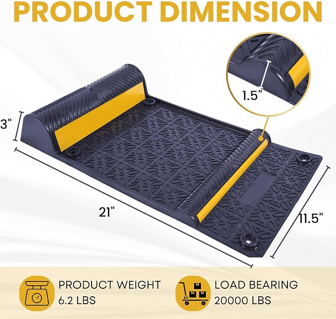 22" x 11.5" Rubber Parking Guide Mat, Heavy-Duty Wheel Stoppers - Image 2