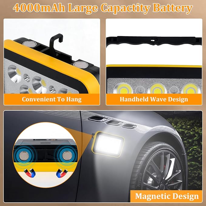 2 PackWork Light Portable COB LED Super Bright Rechargeable Flood Light Working - Image 2