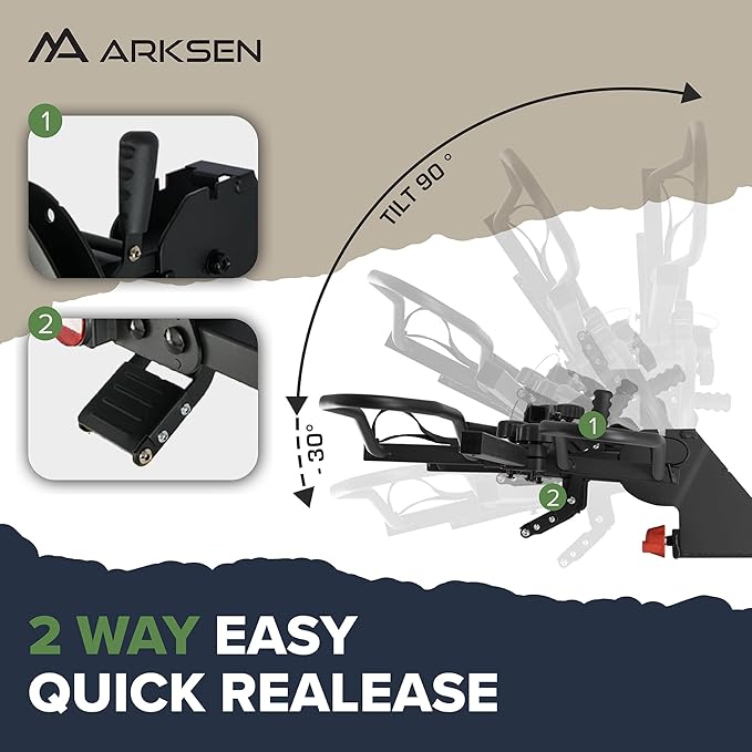 Arksen 2" Hitch Mounted Foldable Rack Quick Release Handle Smart Tilting 2-Bike - Image 4