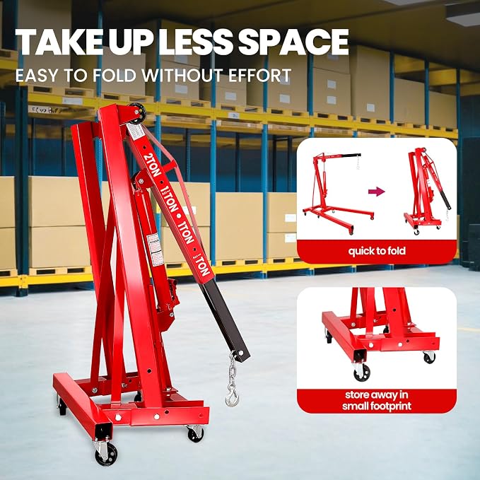 2 Ton Engine Hoist, Folding Hydraulic Cherry Picker Engine Hoist, 60.6x37x56.2 - Image 9