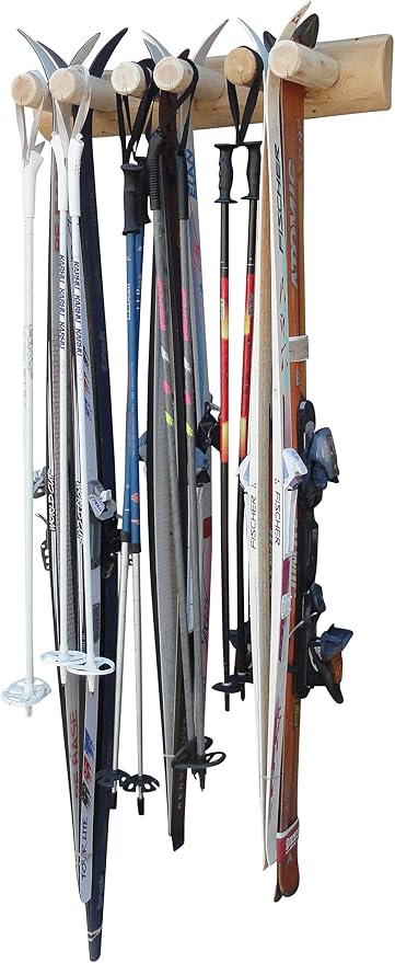 6-Place Log Ski Rack Wall Mount, Indoor Ski Storage Rack - Image 2