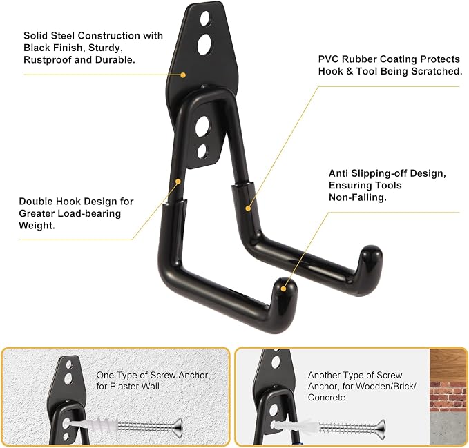Steel Garage Hooks Wall Tool Organizer, 12 Pack Garage Storage Hook Heavy Duty - Image 3