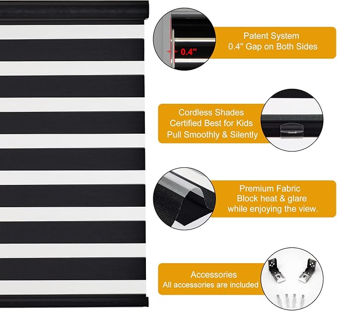 Persilux Cordless Zebra Blinds for Windows Free-Stop Roller Window Shades Dual - Image 2