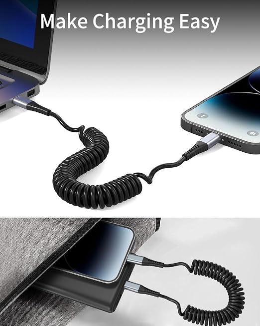 Coiled Lightning Cable, 2 Pack Retractable iPhone Charger Cord - Image 6