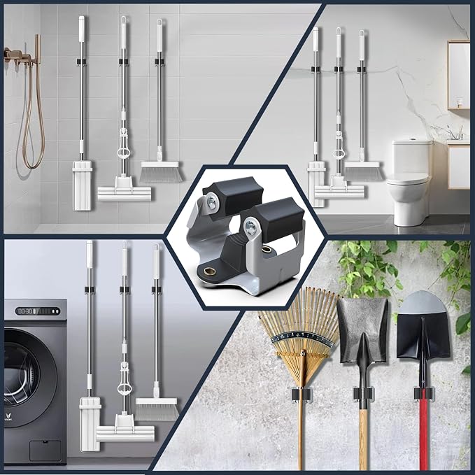 3-H 10 Pack Mop and Broom Holder Big Size Hanging 1 KG Extra, Broom Holder Wall - Image 2