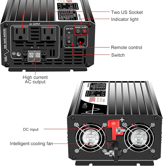 Xijia 1500W Pure Sine Wave Inverter DC 60v to 120v Inverter 60HZ Solar Converter - Image 2