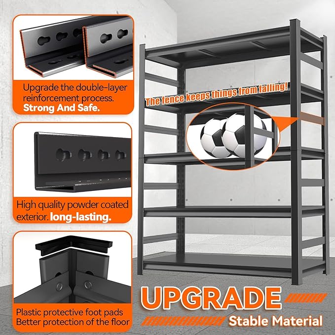 Garage Shelving, Adjustable 5-Tier Storage Shelves, Double-Thickened Columns - Image 5