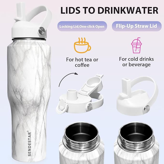 SENDESTAR 40oz Stainless Steel Water Bottle, Double Wall Vacuum Insulated Bottle - Image 4