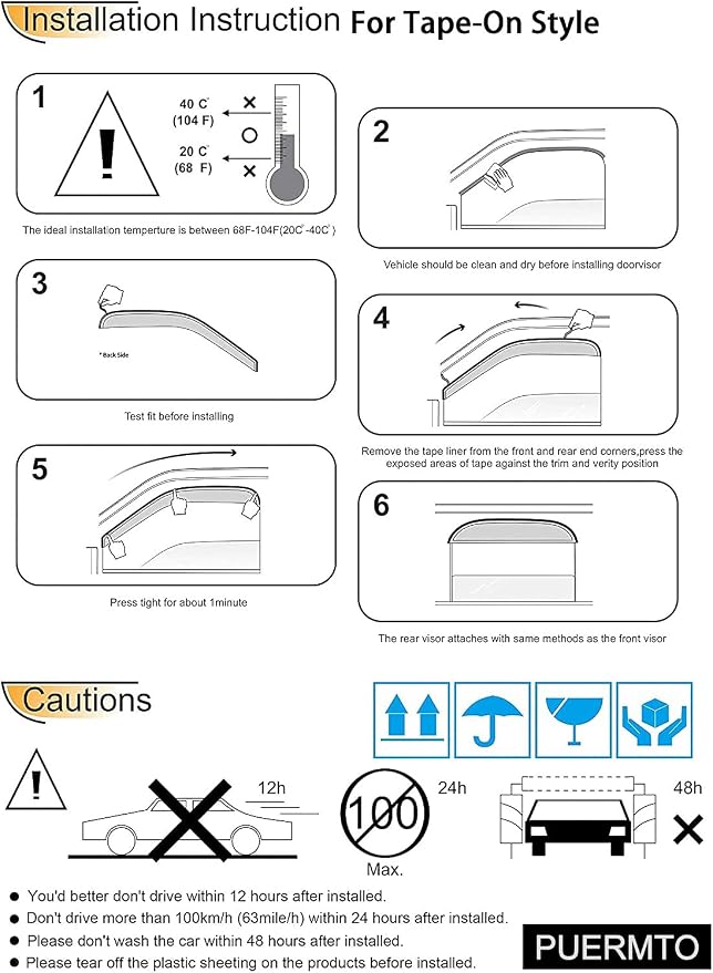 Side Window Wind Deflector, Out-Channel Tape-On Nice Rain Guards Set, Window - Image 6