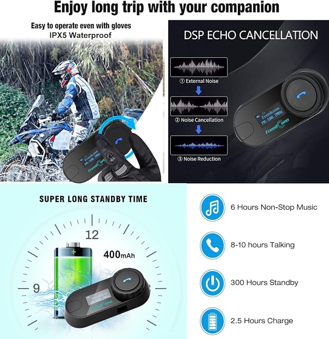 FreedConn TCOM-SC Motorcycle Helmet Bluetooth Intercom Headset Communication - Image 6
