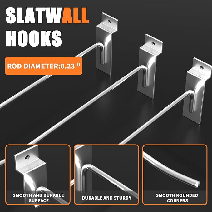 25 PK Silver 10 inch Wall Mounted Slatwall Hooks – Heavy-Duty Storage & - Image 5