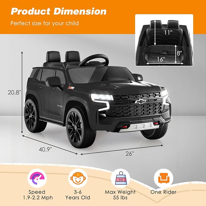 HONEY JOY Ride On Truck, 12V Licensed Chevrolet Tahoe, Chevy Electric Vehicle - Image 8