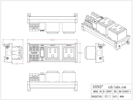 DIN Rail Mount AC 120V NEMA 5-15R Double Receptacles Outlet Power Strip Module - Image 5