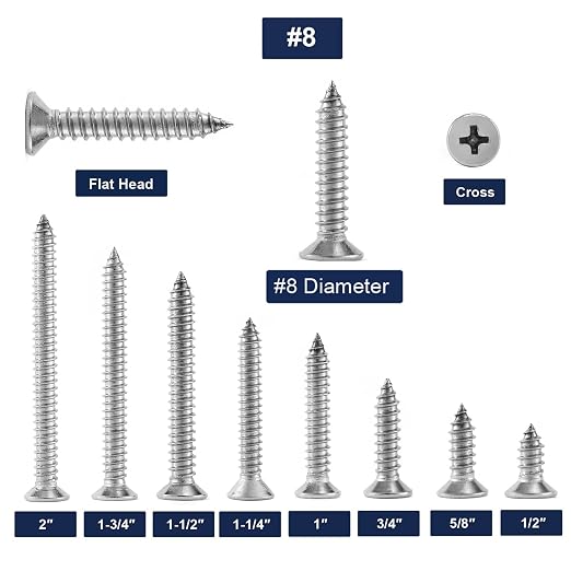 #8 x 3/4" Wood Screw 100Pcs 18-8 Stainless Steel Screws Flat Head Phillips Fast - Image 3