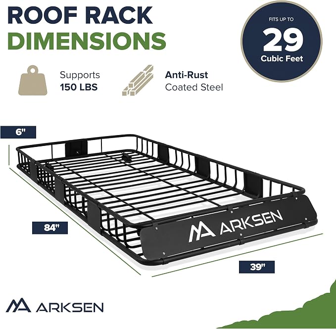 ARKSEN 84 x 39 x 6 Inch Universal 150LB Heavy Duty Roof Rack Cargo - Image 6