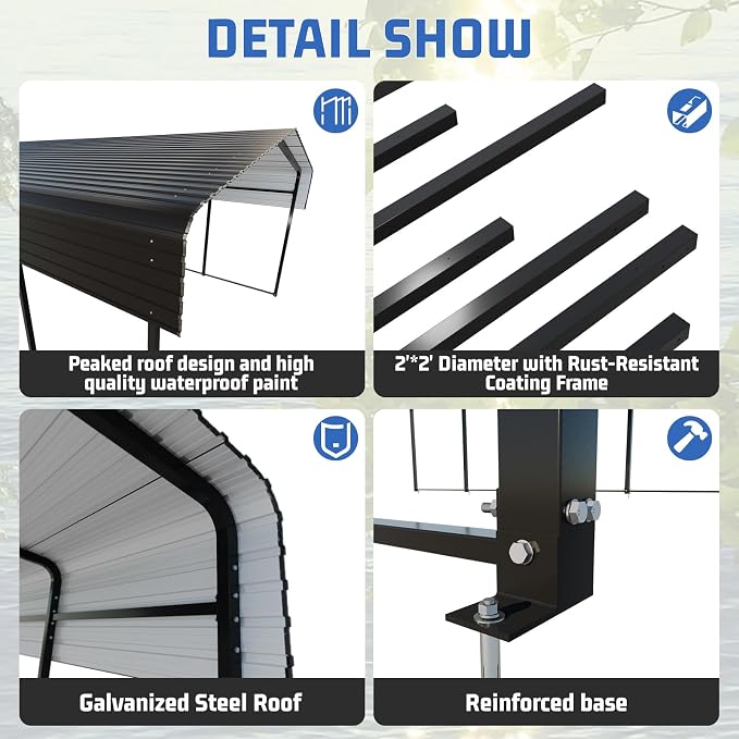 Metal Carport 10 * 15 FT Heavy Duty Carport Canopy - Image 2