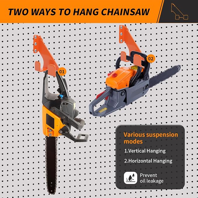 Chainsaw Holder, 3 Pack Wall Mounted Chainsaw Hanger, Scratch-Resistant Chain - Image 3