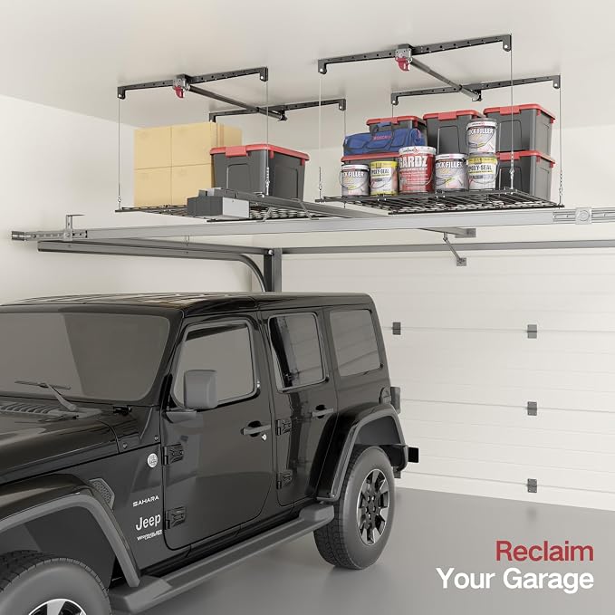 Overhead Garage Storage Rack, Adjustable Heavy-duty 4x4 Ft Ceiling Storage Racks - Image 8