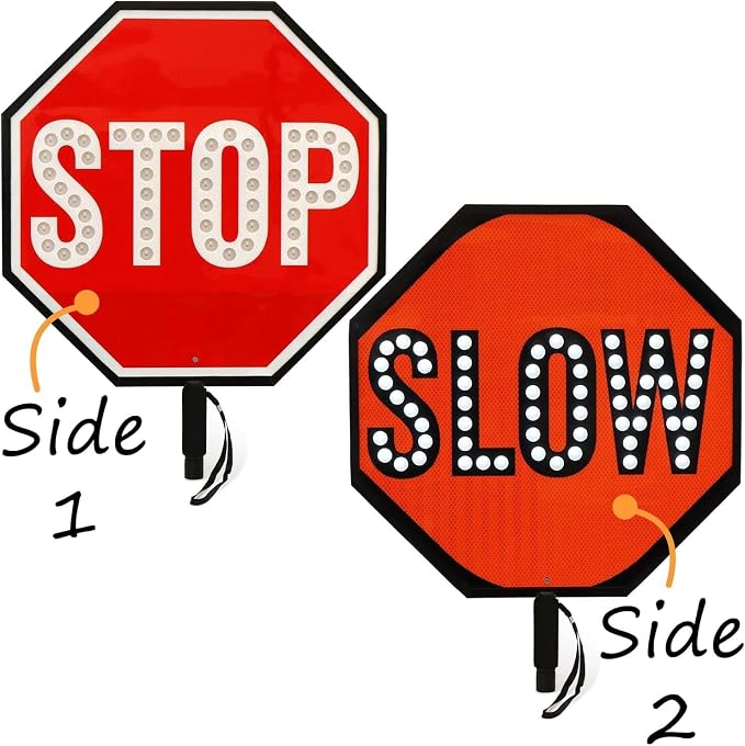 18" LED Stop/Slow Paddle, Reflective Hand Held Stop Sign - Image 5