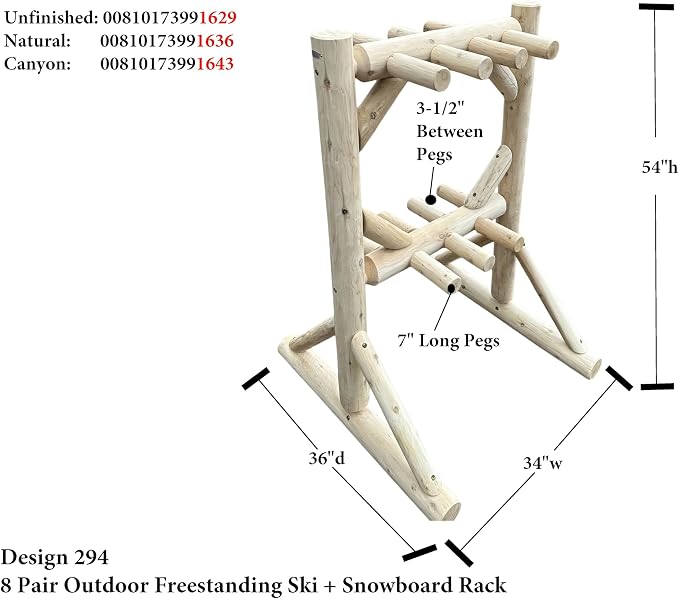 8-Place Freestanding Log Ski Rack Holder, Indoor & Outdoor Snowboard Racks - Image 2
