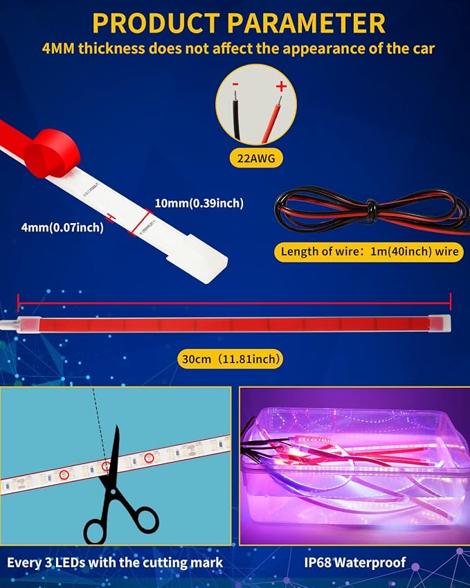 Pink Led Strip Lights, 12V Interior Light Strip IP68 Waterproof Cuttable - Image 2