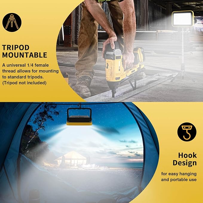 Rechargeable Work Light with Tripod Hole, 40W Waterproof Portable Flood Light - Image 7
