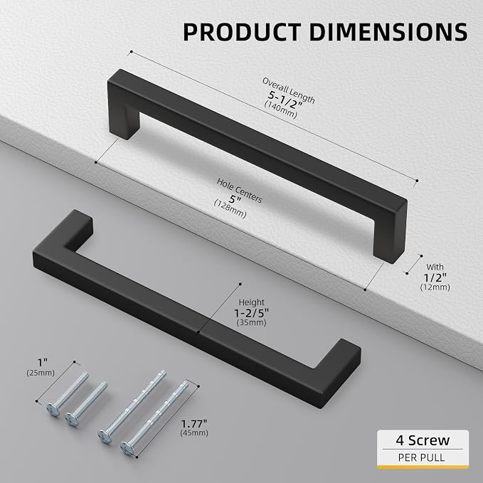 goldenwarm 10 Pack 5 Inch Black Cabinet Handles - Image 2