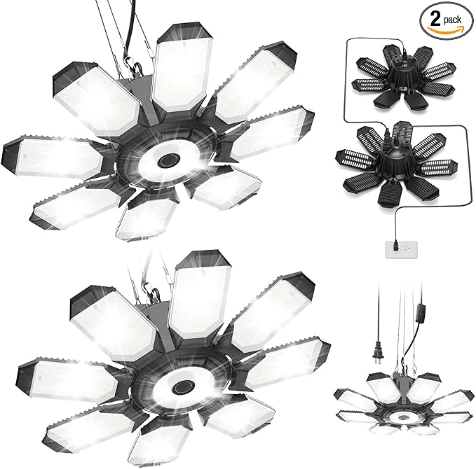 TANBABY Upgrade 250W LED Garage Lights Plug in 2 Pack, Total 50000LM Deformable by Tanbaby