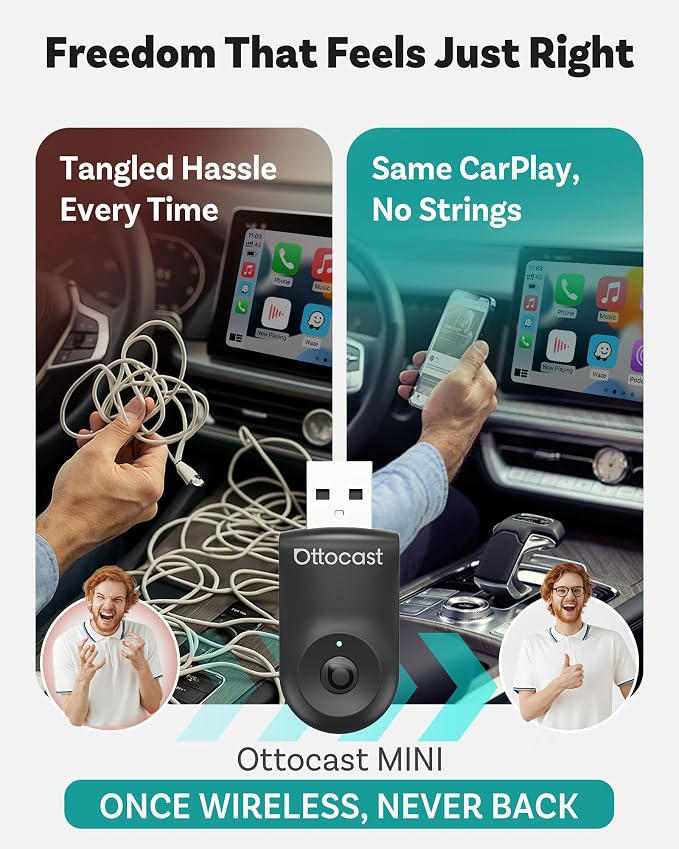 OTTOCAST Mini 2025 Wireless CarPlay & Android Auto 2-in-1 Adapter, Plug & Play - Image 7