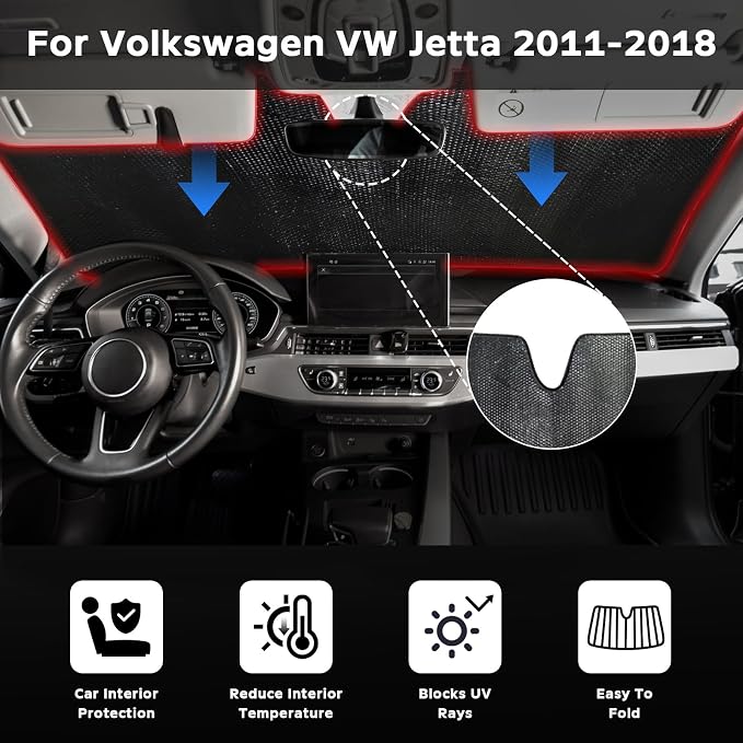 Windshield Sun Shade for Volkswagen VW Jetta 2011-2018 - Image 2