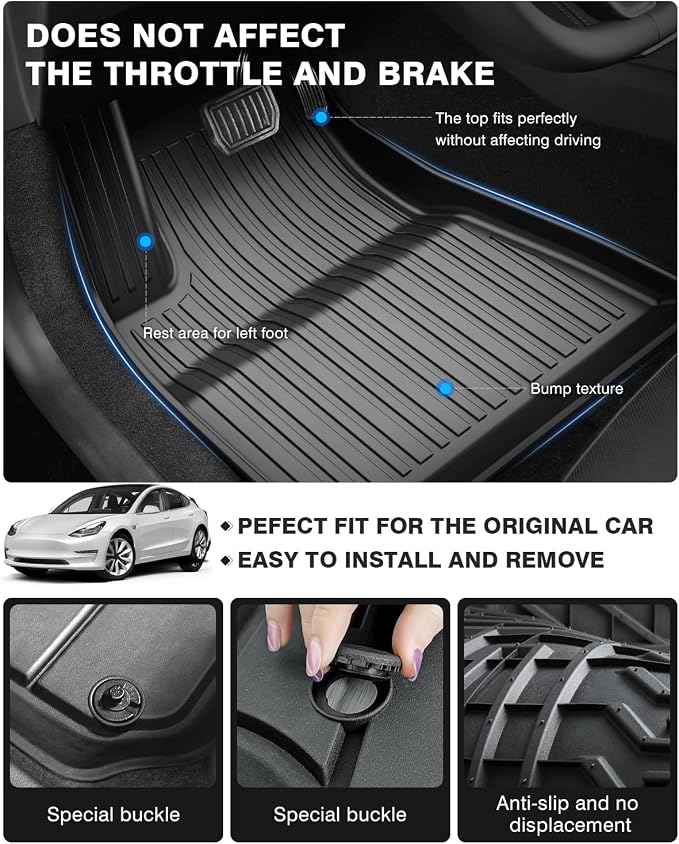 Powerty Floor Mats for 2024 2025 Tesla Model 3 Highland 8 PCS Floor Cargo - Image 2