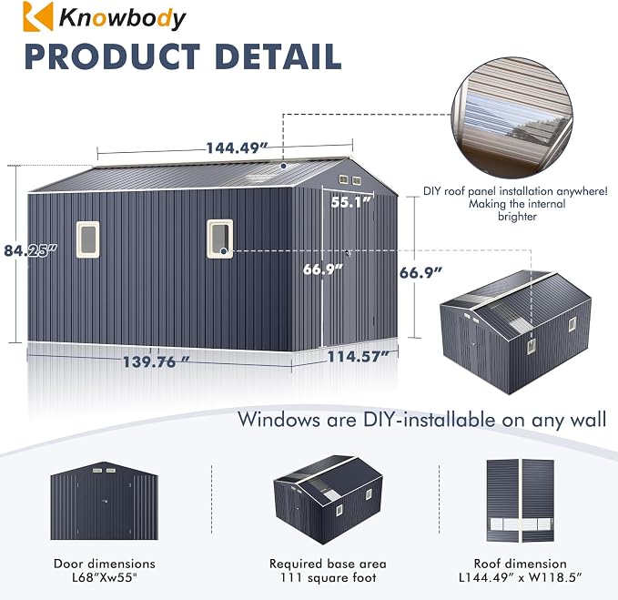 Metal Shed 10x12x7 FT, Sheds Outdoor Storage - Image 6