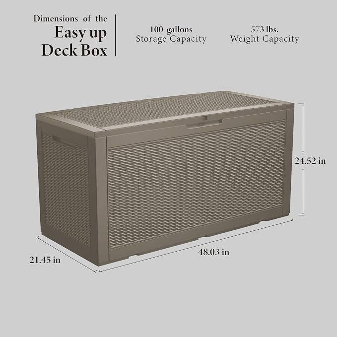 100 Gallon Lockable Resin Deck Box, Waterproof & UV-Resistant Outdoor Storage - Image 2