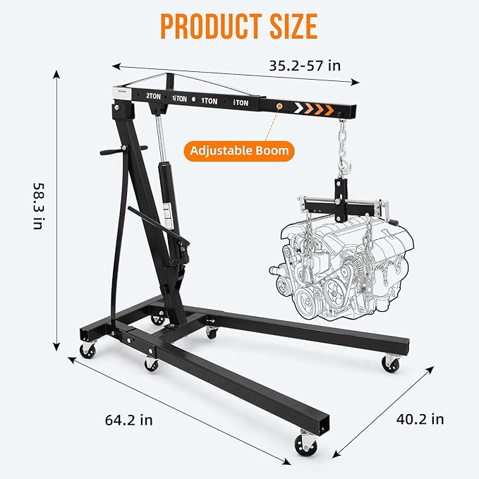 Engine Hoist with Lever, 2 Ton 4000 Lbs Heavy Duty Folding Cherry Picker Engine - Image 5
