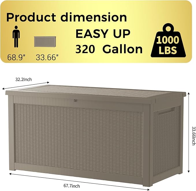 320 Gallon Lockable Resin Deck Box, Waterproof & UV-Resistant Outdoor Storage - Image 2