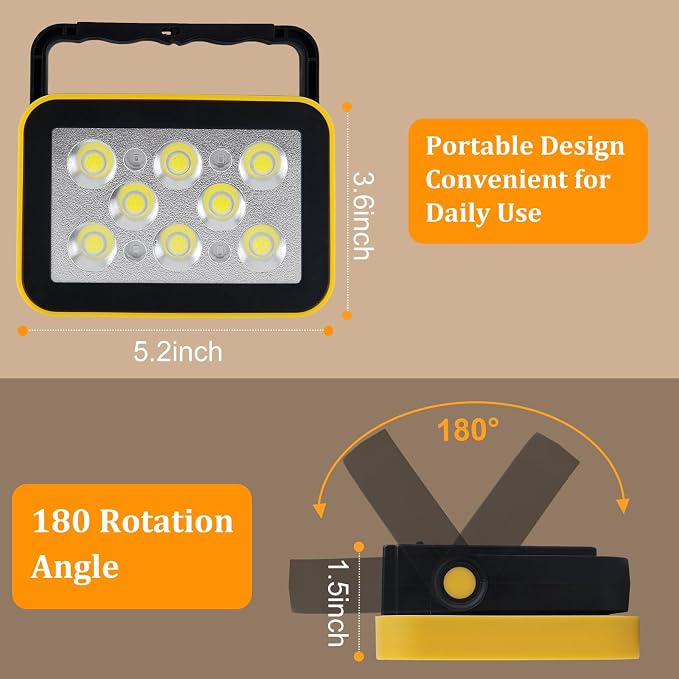 2 PackWork Light Portable COB LED Super Bright Rechargeable Flood Light Working - Image 5