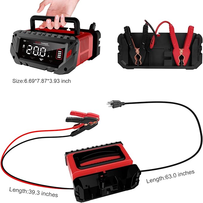 20-Amp Car Battery Charger, 12V/24V Smart Automotive Charger, Battery Maintainer - Image 6