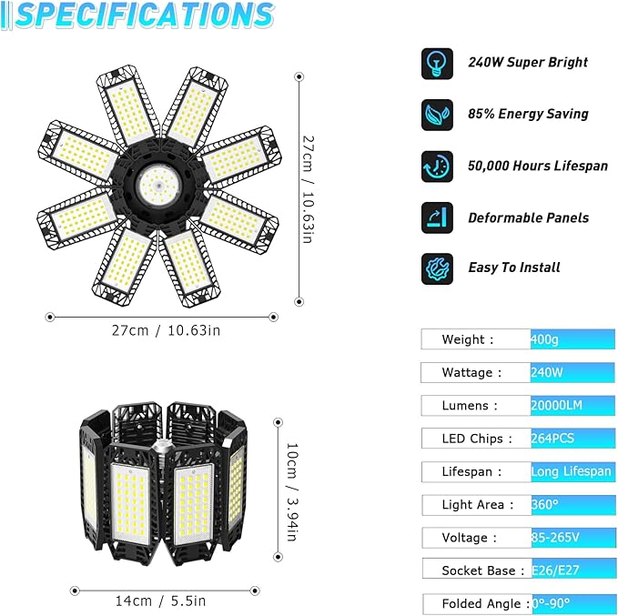 Garage Light 6 Pack - 240W 24000LM 6500K Garage Lights Ceiling LED - Image 4