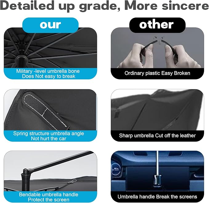 Windshield Sun Shade Umbrella, Portable Foldable, Spring Structure Wind Shield - Image 5
