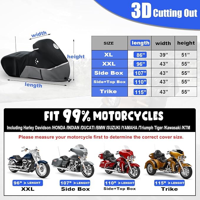 Motorcycle Cover 420D Heavy Duty All Season Universal Weather Waterproof - Image 6