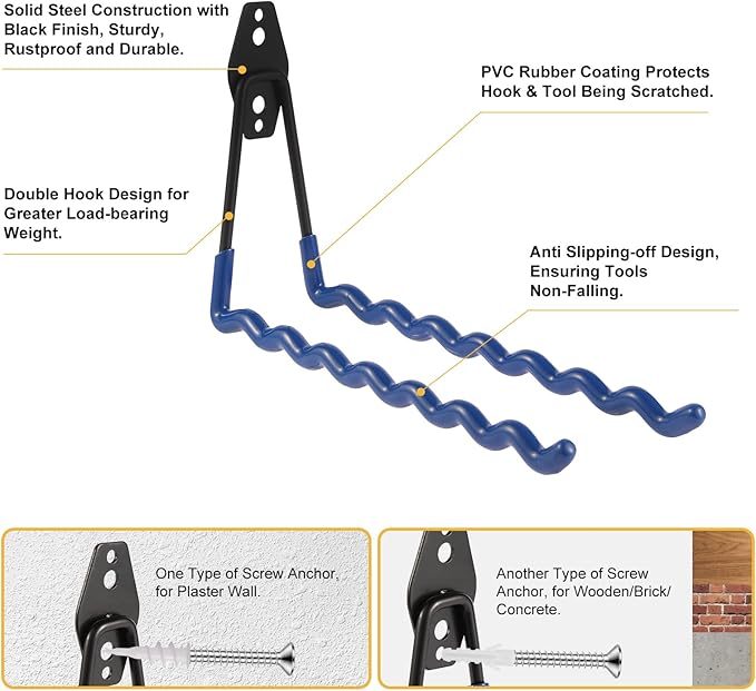 Wall Mounted Garage Hooks Tool Organizer, 14 Inch Garage Storage Hook Heavy - Image 3