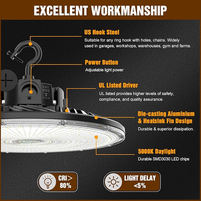 3 Pack 480V LED High Bay Light UL DLC Listed UFO Light 240W 200W 150W Adjustable - Image 6