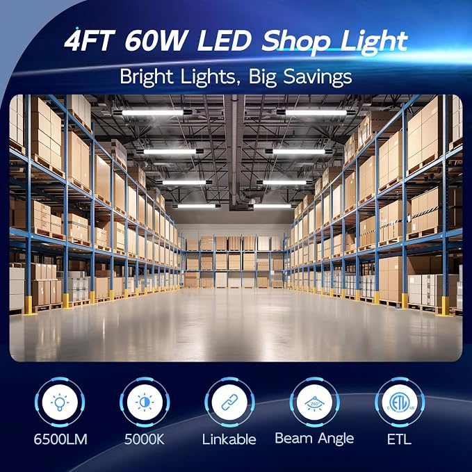 hykolity 10 Pack 4FT Linkable LED Shop Light - Image 2