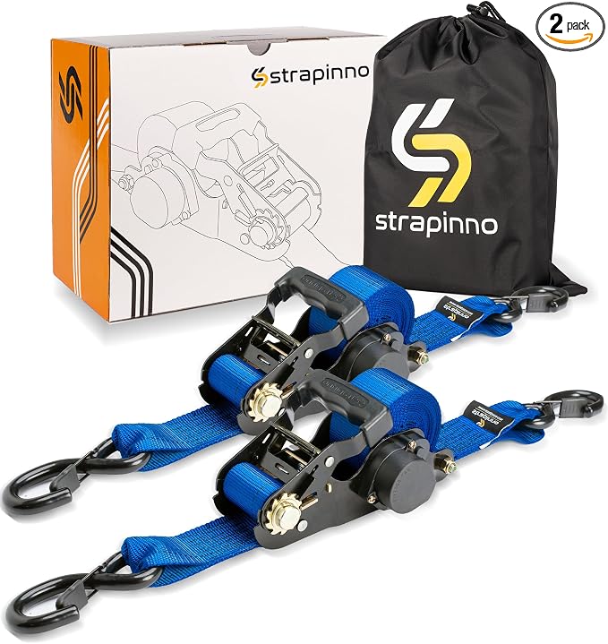 Strapinno 2PCs Retractable Ratchet Tie-Down Straps, 000 lbs Breaking Strength- by Strapinno